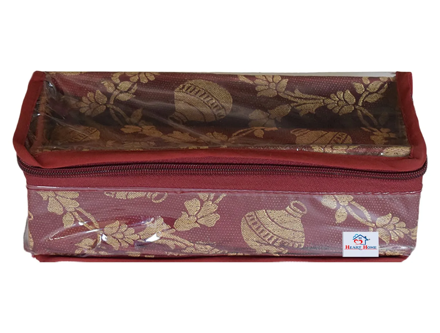 Heart Home Multipurpose Matka Pattern Laminated 1 Rod Bangle Box/Organizer/Case With Tranasparent Top (Maroon)-47HH0457