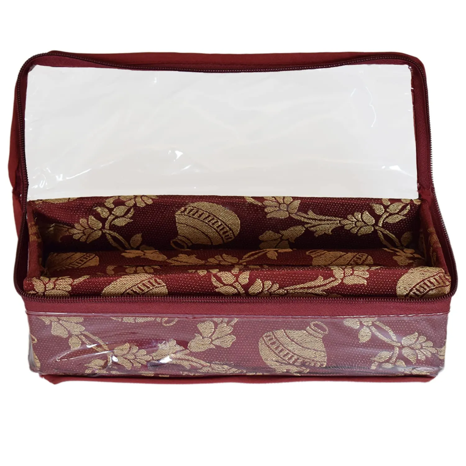 Heart Home Multipurpose Matka Pattern Laminated 1 Rod Bangle Box/Organizer/Case With Tranasparent Top (Maroon)-47HH0457