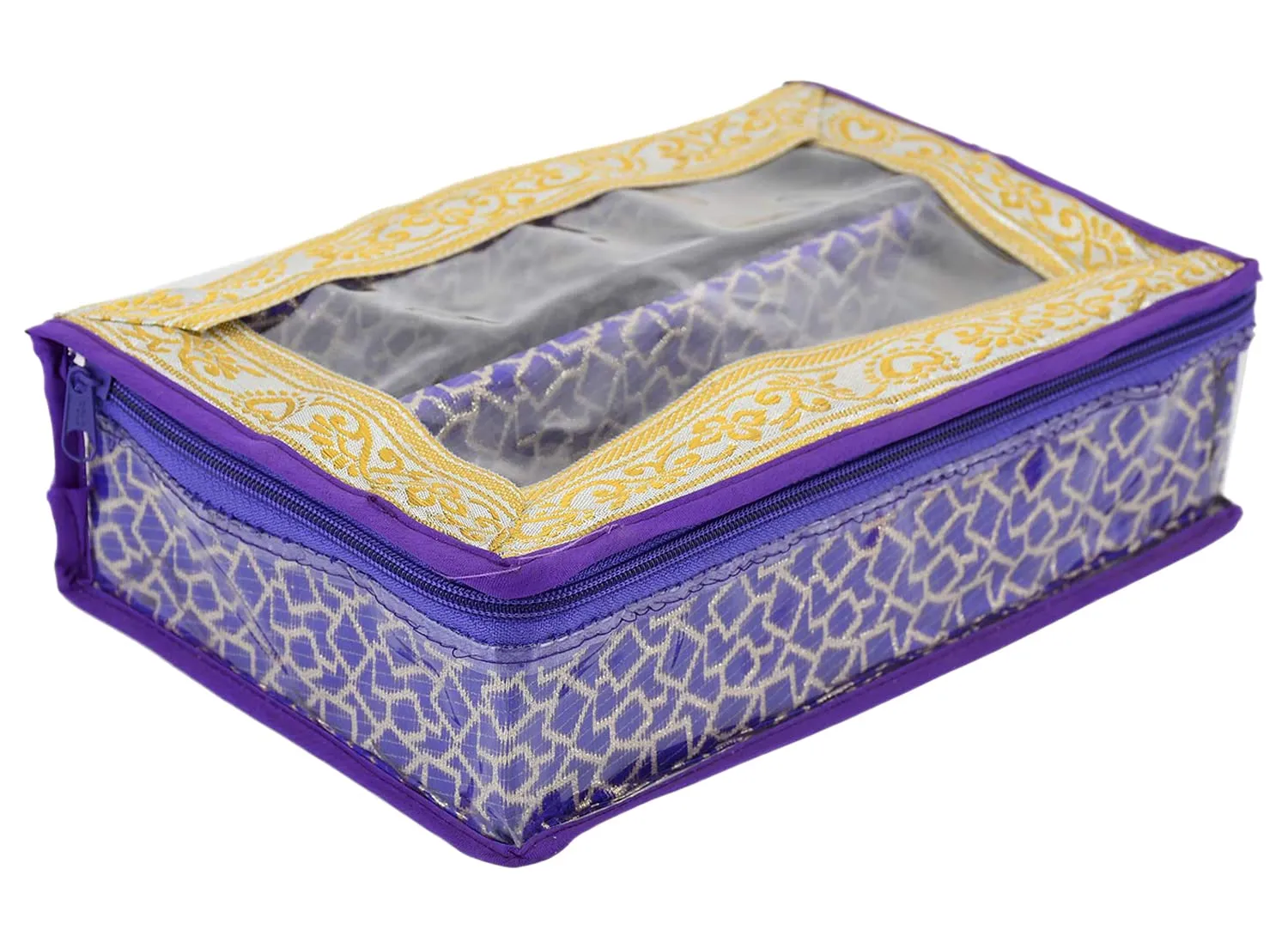 Heart Home Multipurpose Multi Saqare Design Laminated 2 Rod Bangle Box/Organizer/Case With Tranasparent Top (Purple)-47HH0341