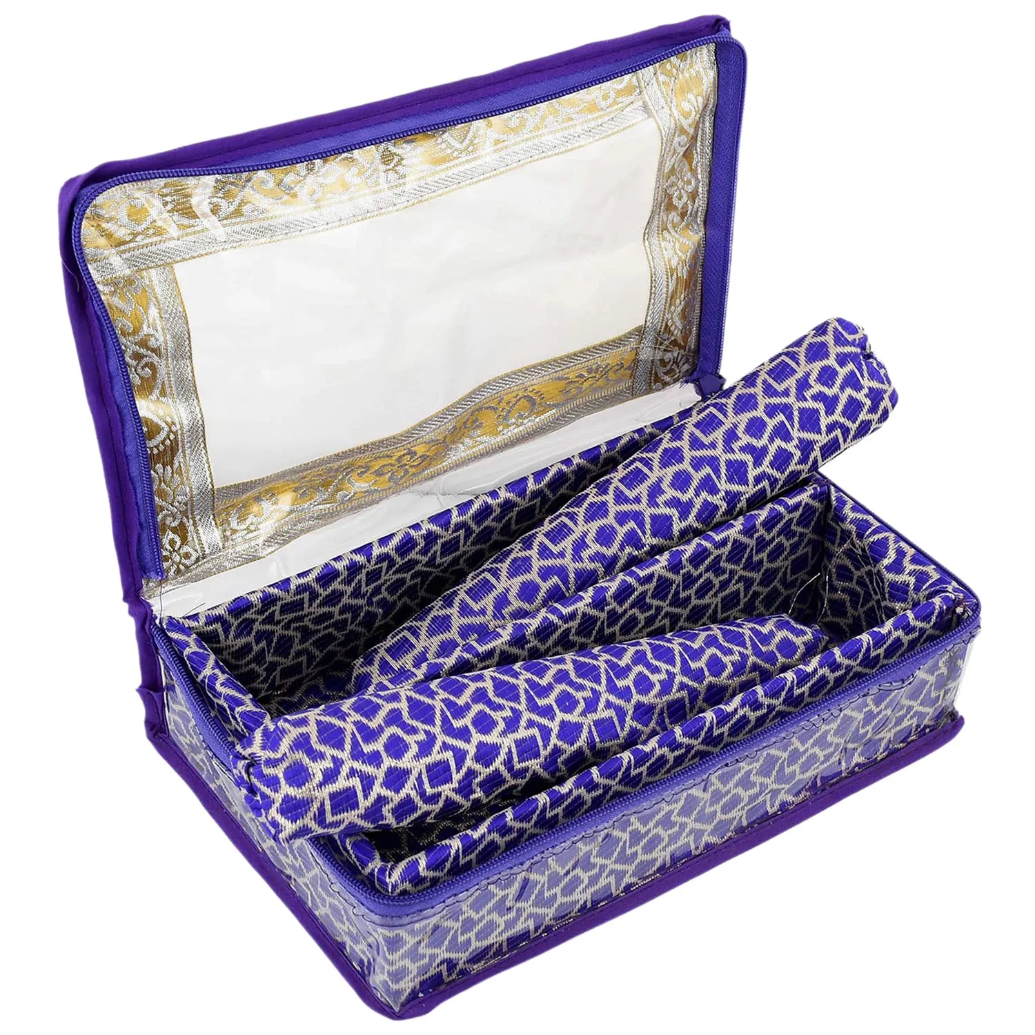 Heart Home Multipurpose Multi Saqare Design Laminated 2 Rod Bangle Box/Organizer/Case With Tranasparent Top (Purple)-47HH0341