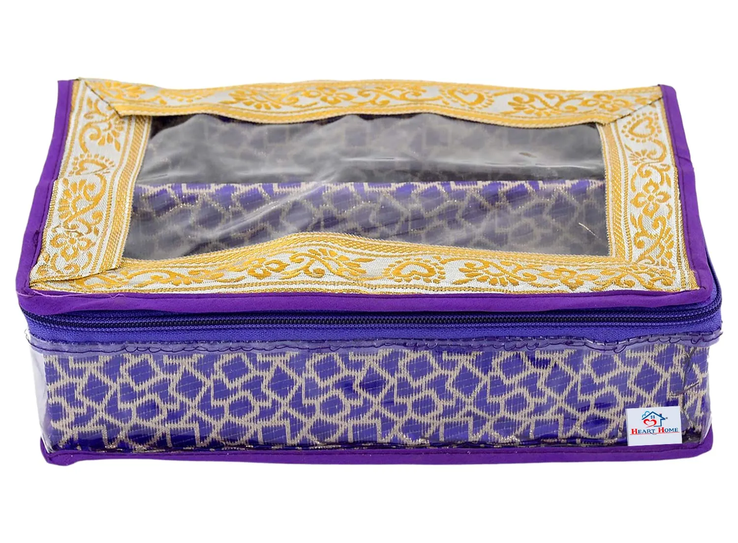 Heart Home Multipurpose Multi Saqare Design Laminated 2 Rod Bangle Box/Organizer/Case With Tranasparent Top (Purple)-47HH0341