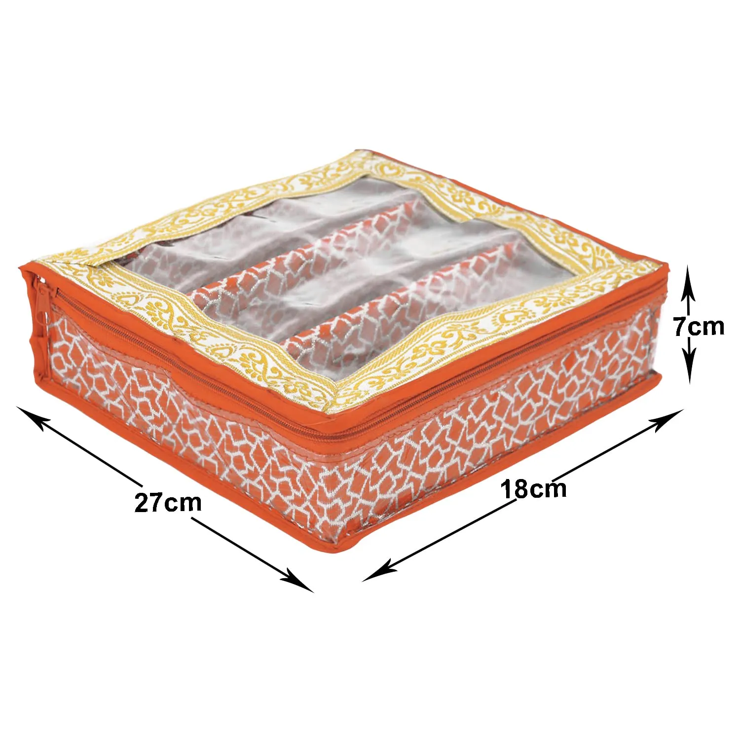 Heart Home Multipurpose Multi Saqare Design Laminated 3 Rod Bangle Box/Organizer/Case With Tranasparent Top - Pack of 2 (Orange)-47HH0323