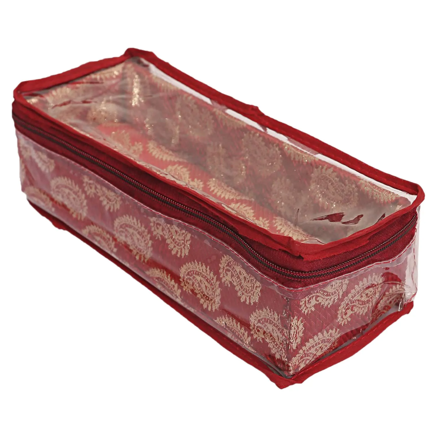 Heart Home Multipurpose Rangoli Design Laminated 1 Rod Bangle Box/Organizer/Case With Tranasparent Top (Maroon)-47HH0361