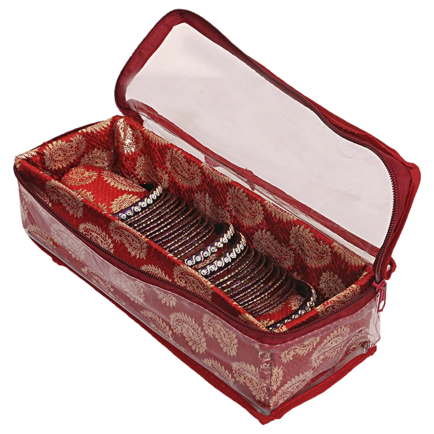 Heart Home Multipurpose Rangoli Design Laminated 1 Rod Bangle Box/Organizer/Case With Tranasparent Top (Maroon)-47HH0361