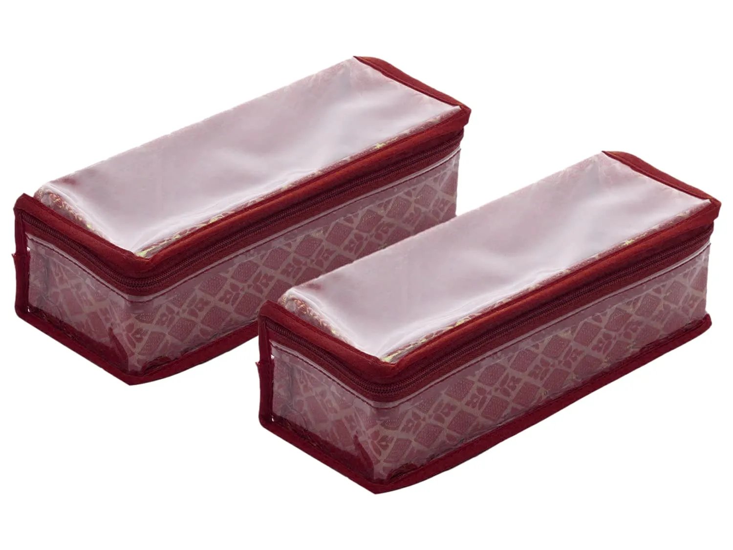 Heart Home Multipurpose Tribal Design Laminated 1 Rod Bangle Box/Organizer/Case With Tranasparent Top - Pack of 2 (Maroon)-47HH0507