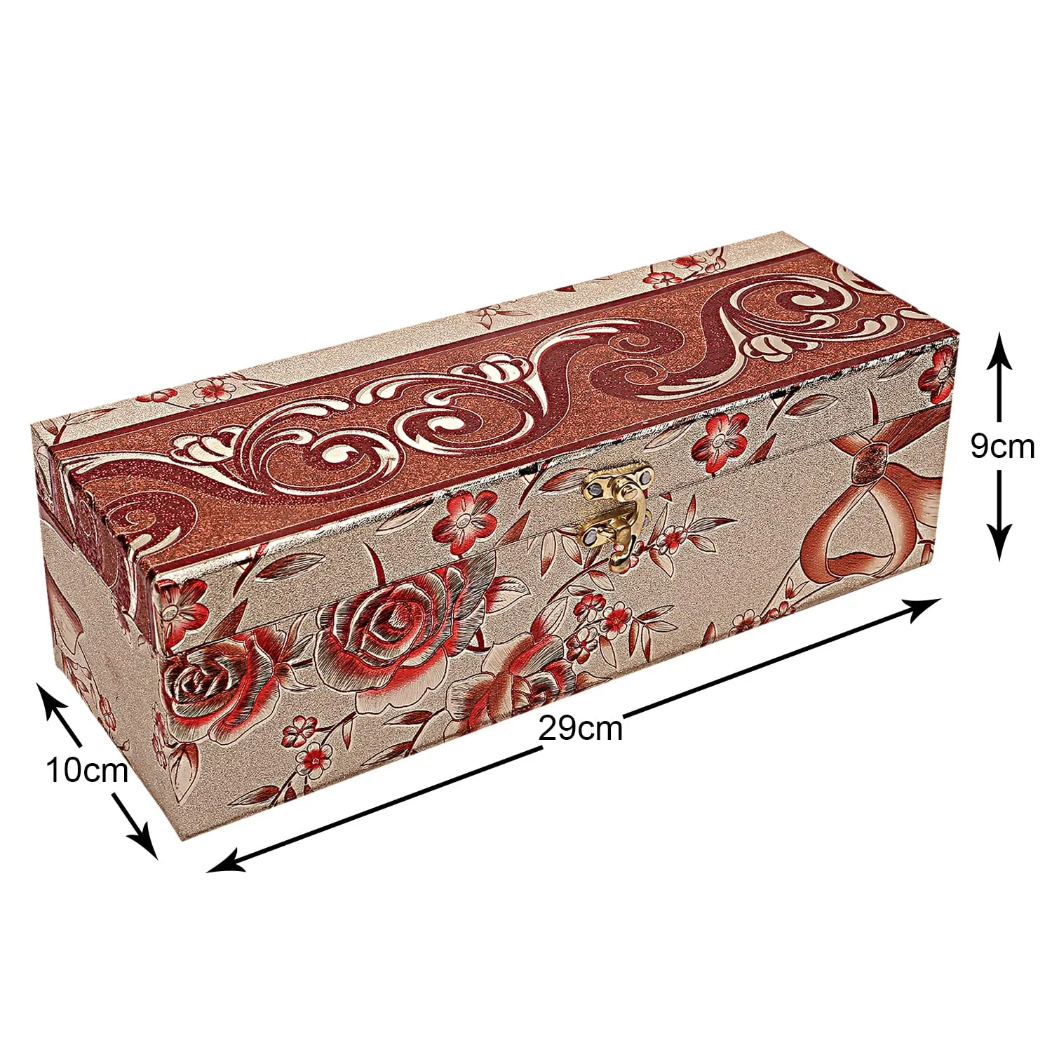 Heart Home Multipurpose Wooden Floral Design 1 Rod Bangle Box/Organizer/Case With Swing Arm Lock- Pack of 2 (Gold)-47HH0647