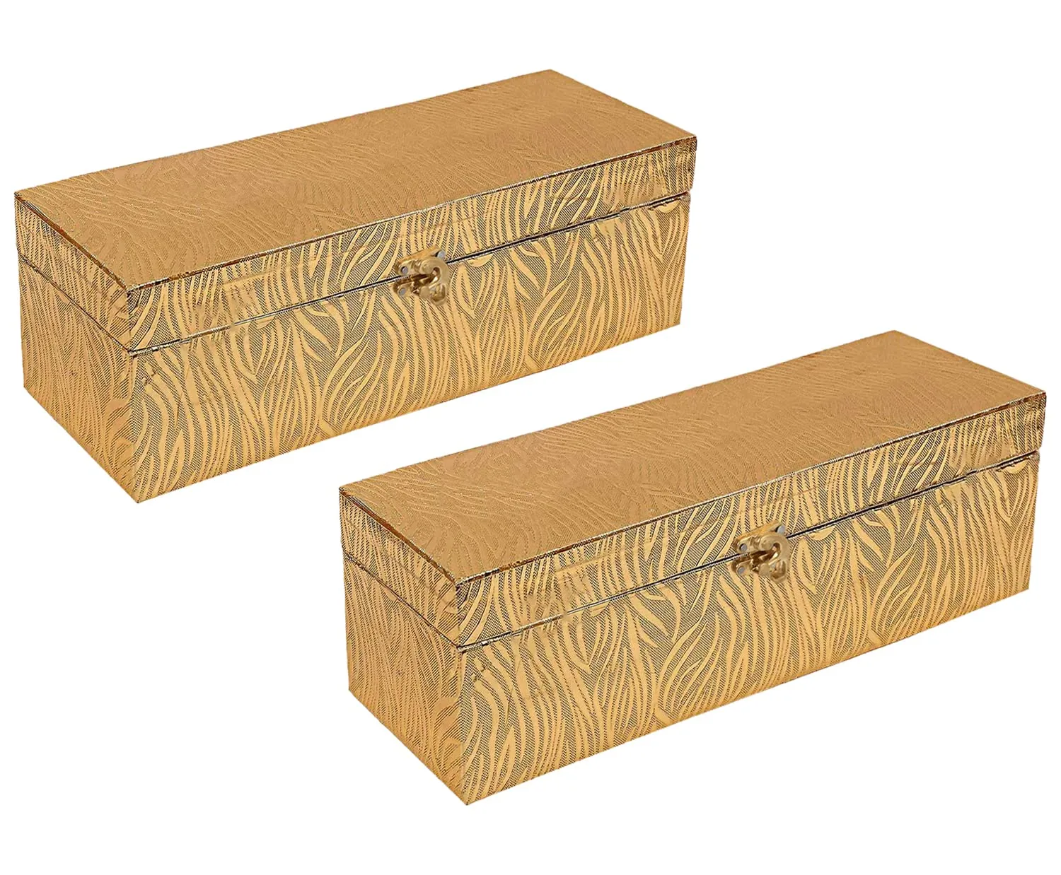 Heart Home Multipurpose Wooden Zebra seamless Pattern 1 Rod Bangle Box/Organizer With Swing Arm Lock- Pack of 2 (Gold)-47HH0627