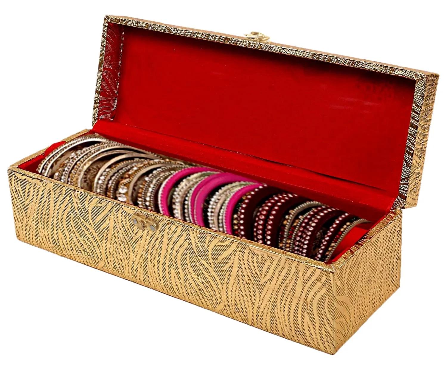 Heart Home Multipurpose Wooden Zebra seamless Pattern 1 Rod Bangle Box/Organizer With Swing Arm Lock- Pack of 2 (Gold)-47HH0627