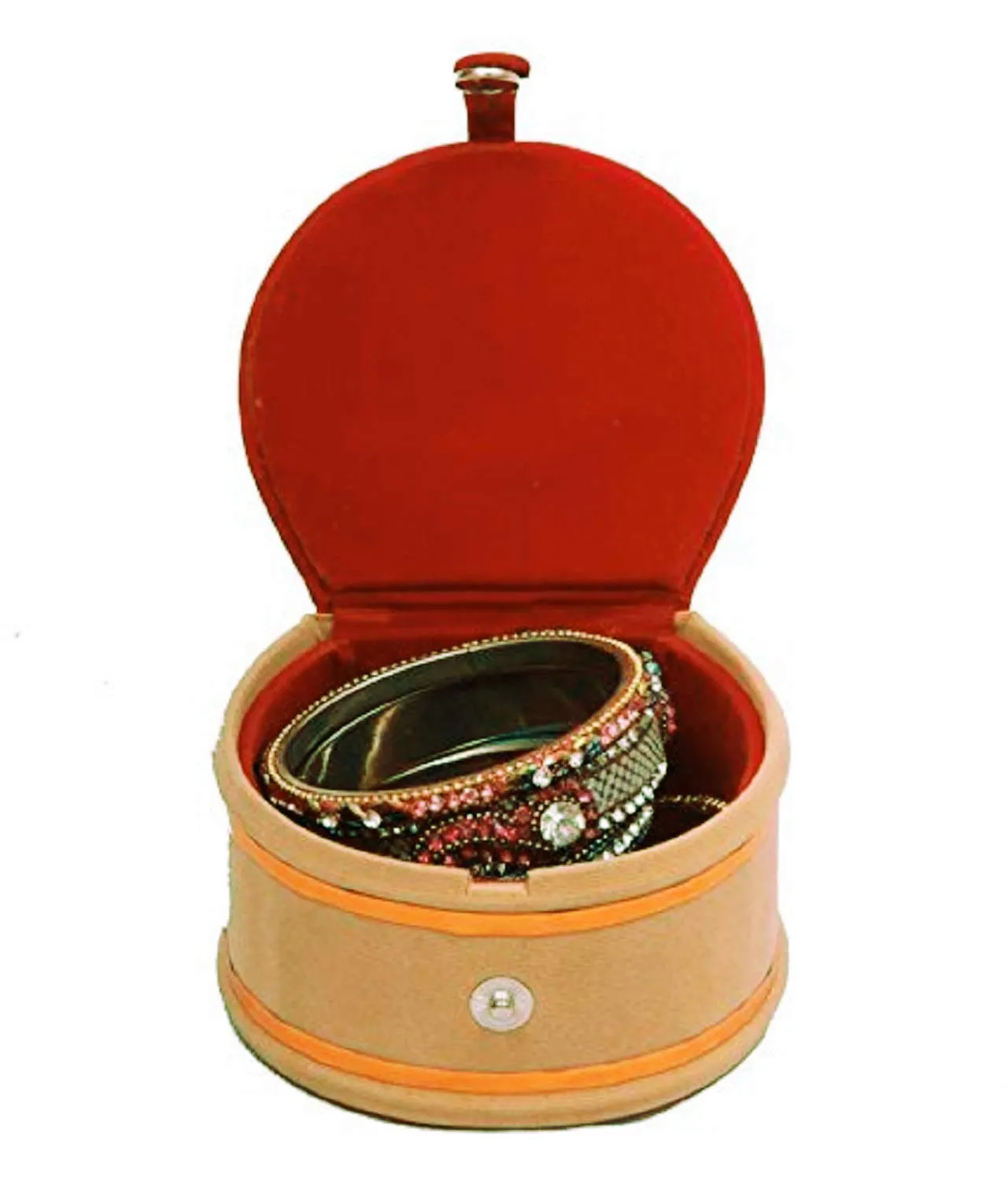 Heart Home Wooden 2 Pieces Velvet Small Round Bangle Box (Maroon) - CTHH18343