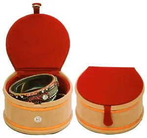 Heart Home Wooden 2 Pieces Velvet Small Round Bangle Box (Maroon) - CTHH18344