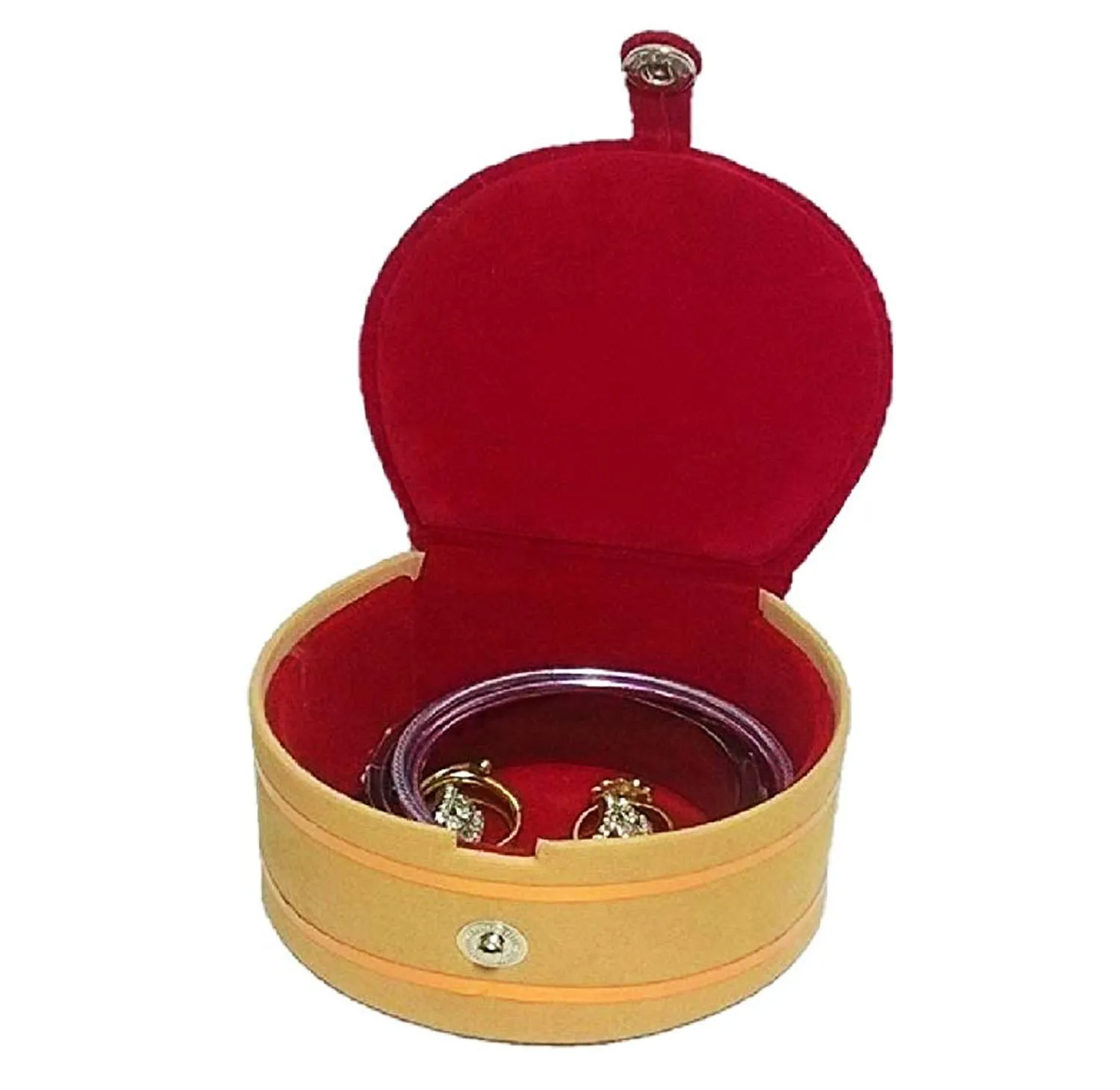 Heart Home Wooden 2 Pieces Velvet Small Round Bangle Box (Maroon) - CTHH18344