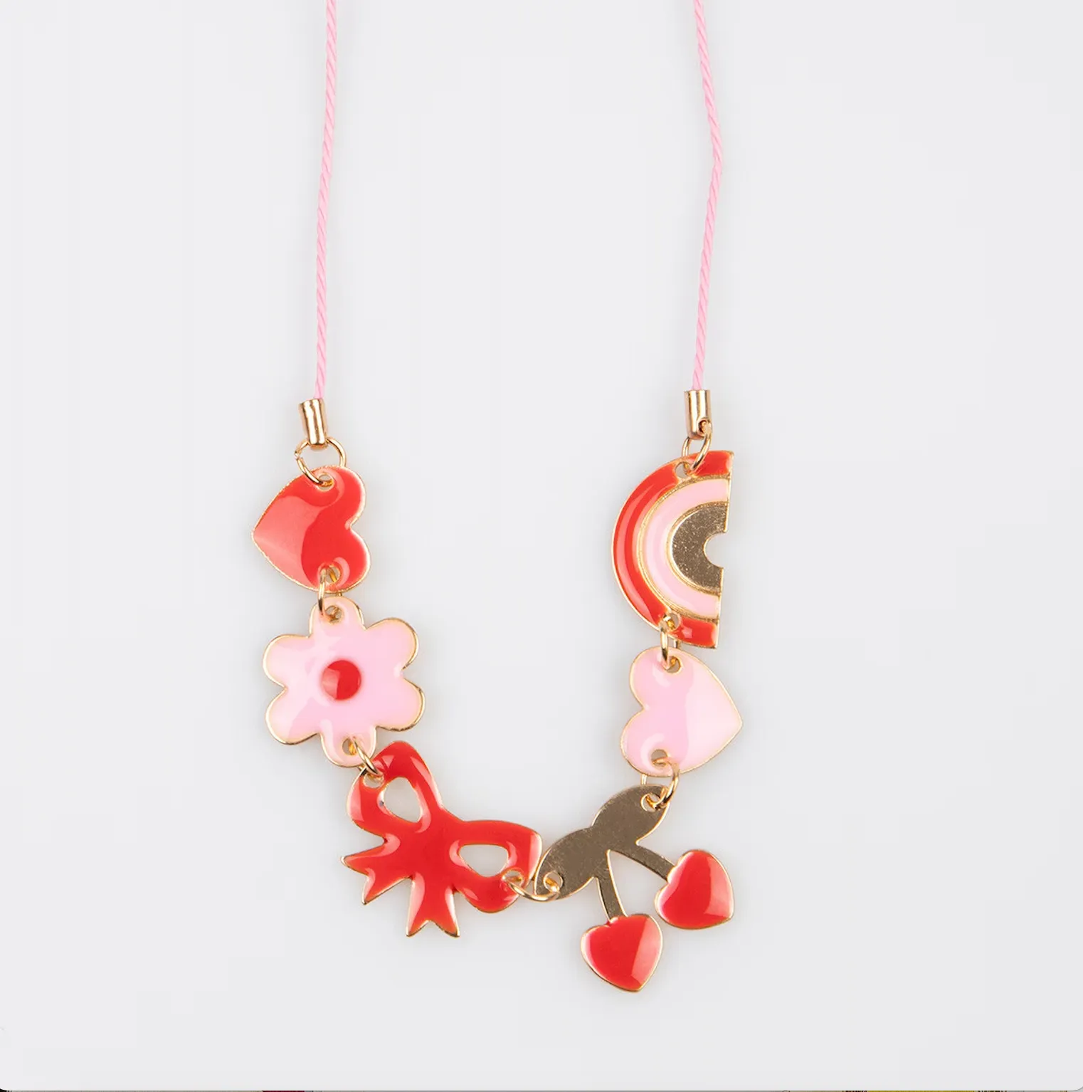 Hearts & Cherries Enamel Charm Necklace