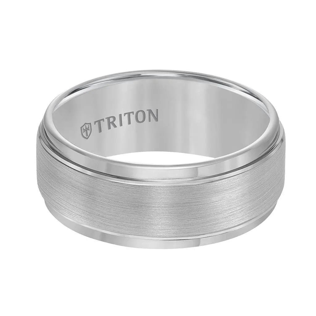 HORTON 9mm Gray Tungsten Carbide Brush Finish Flat with Bright Step Edge Comfort Fit Band