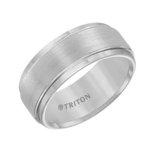 HORTON 9mm Gray Tungsten Carbide Brush Finish Flat with Bright Step Edge Comfort Fit Band