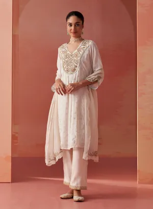 Imara Ivory Embroidered Georgette Kurta Set for Women