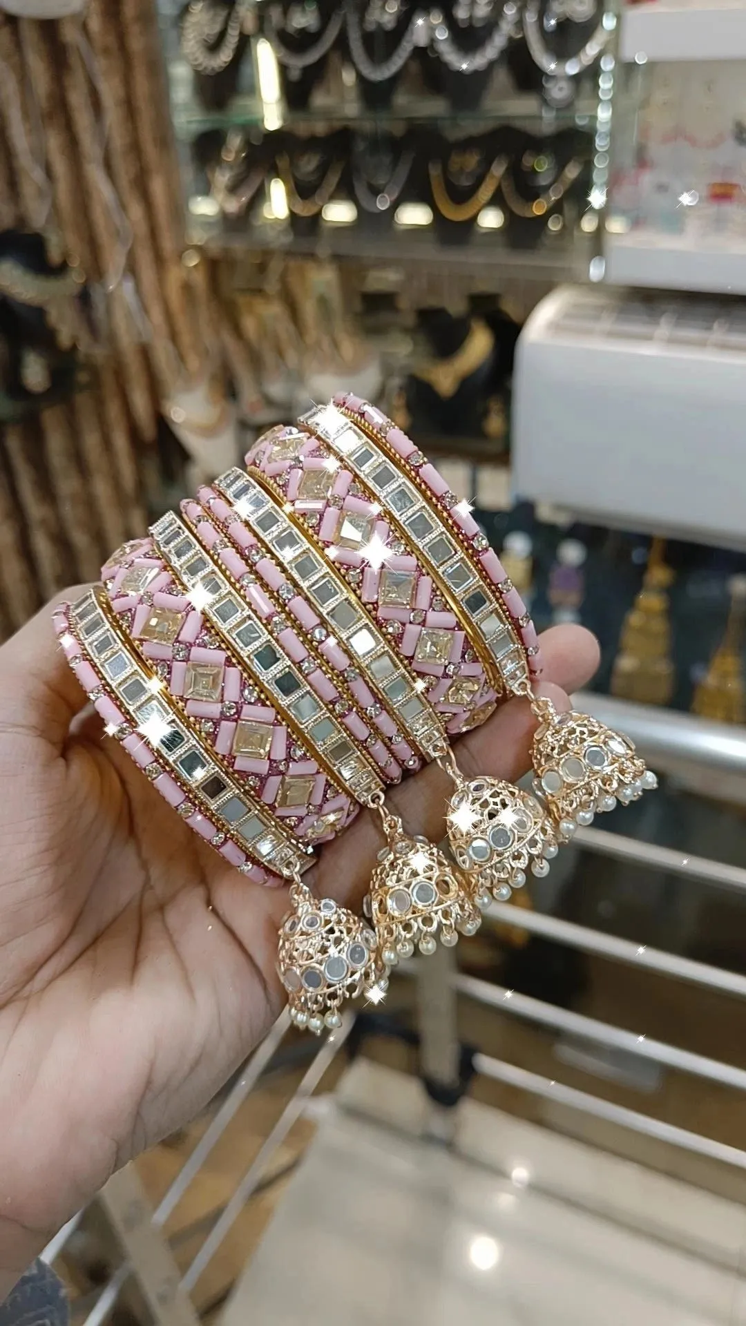 Intricate Mirror Accents Bangles Design With Tassel Detail