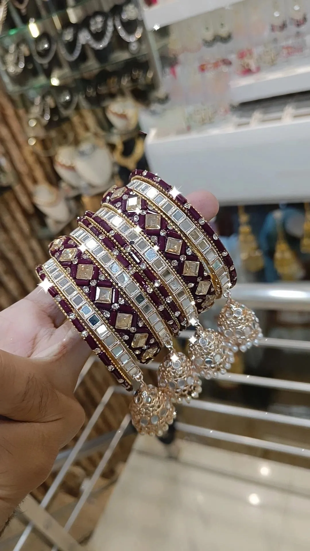 Intricate Mirror Accents Bangles Design With Tassel Detail