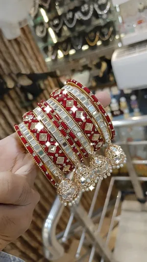 Intricate Mirror Accents Bangles Design With Tassel Detail