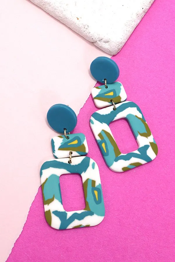 Kienna Abstract Geometric  Polymer Earrings- Blue