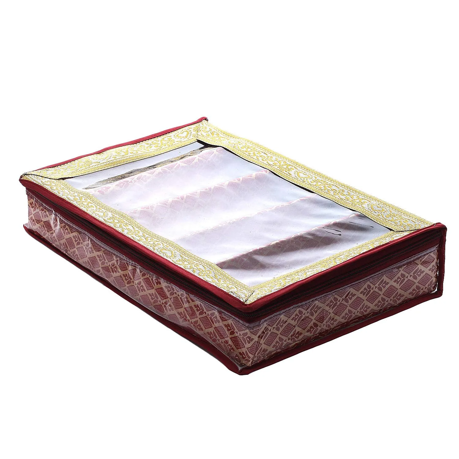 Kuber Industries Brocade Hardboard 2 Pieces Five Rod Bangle Box (Maroon) - CTKTC42051