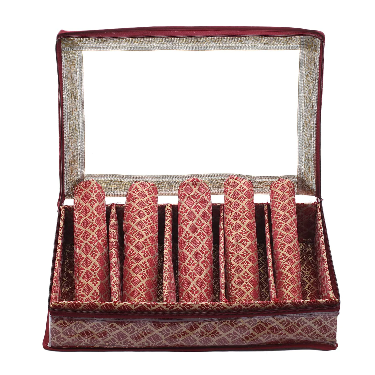 Kuber Industries Brocade Hardboard 2 Pieces Five Rod Bangle Box (Maroon) - CTKTC42051