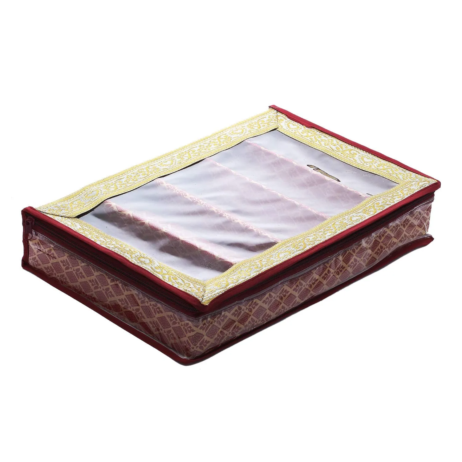 Kuber Industries Brocade Hardboard 2 Pieces Five Rod Bangle Box (Maroon) - CTKTC42051