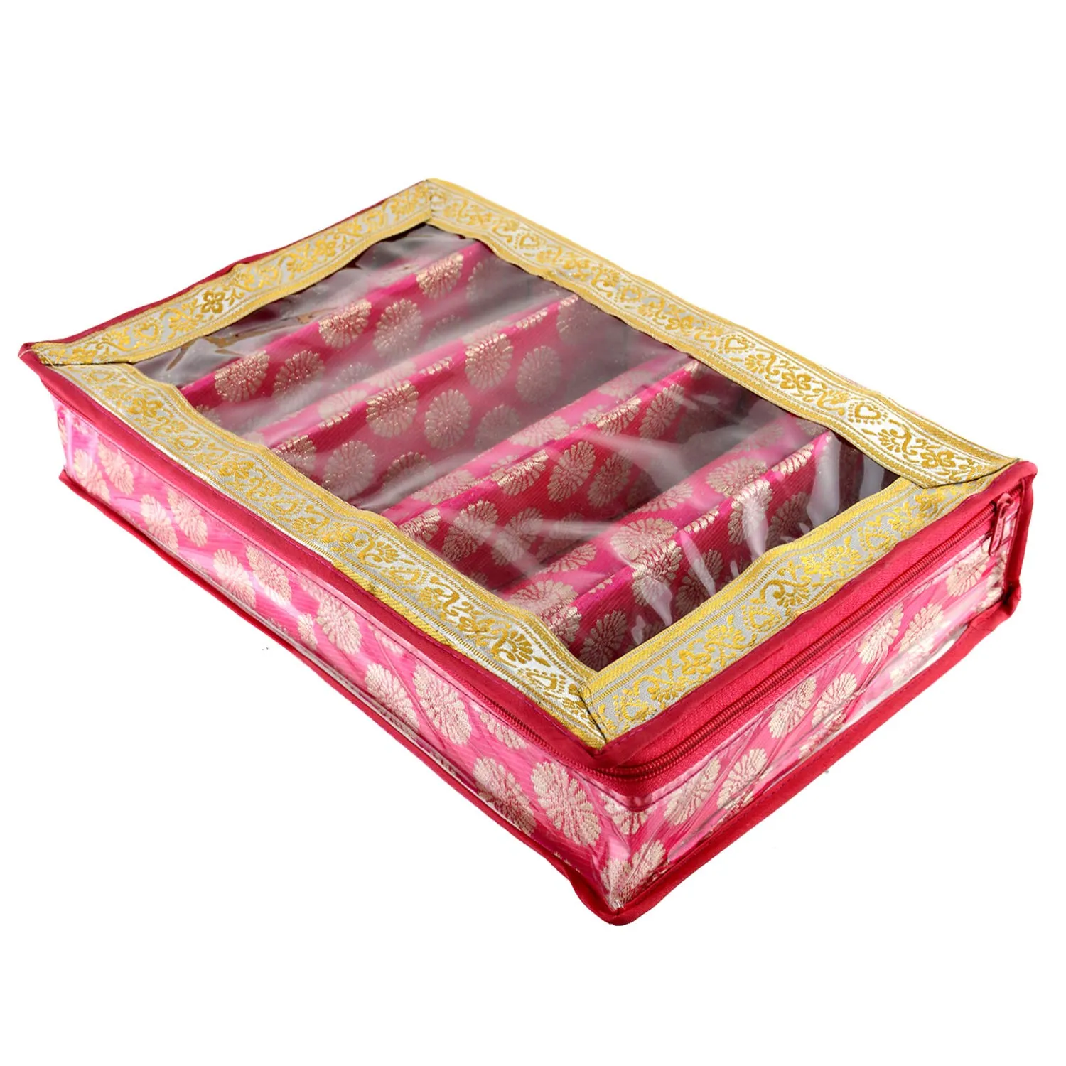 Kuber Industries Carry Design Brocade Hardboard Five Rod Bangle Box (Pink) -CTKTC38802