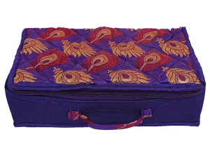 Kuber Industries Feather Print Satin Jewellery Organizer For Small Jewellery With 4 Pouches (Purple) 54KM4060