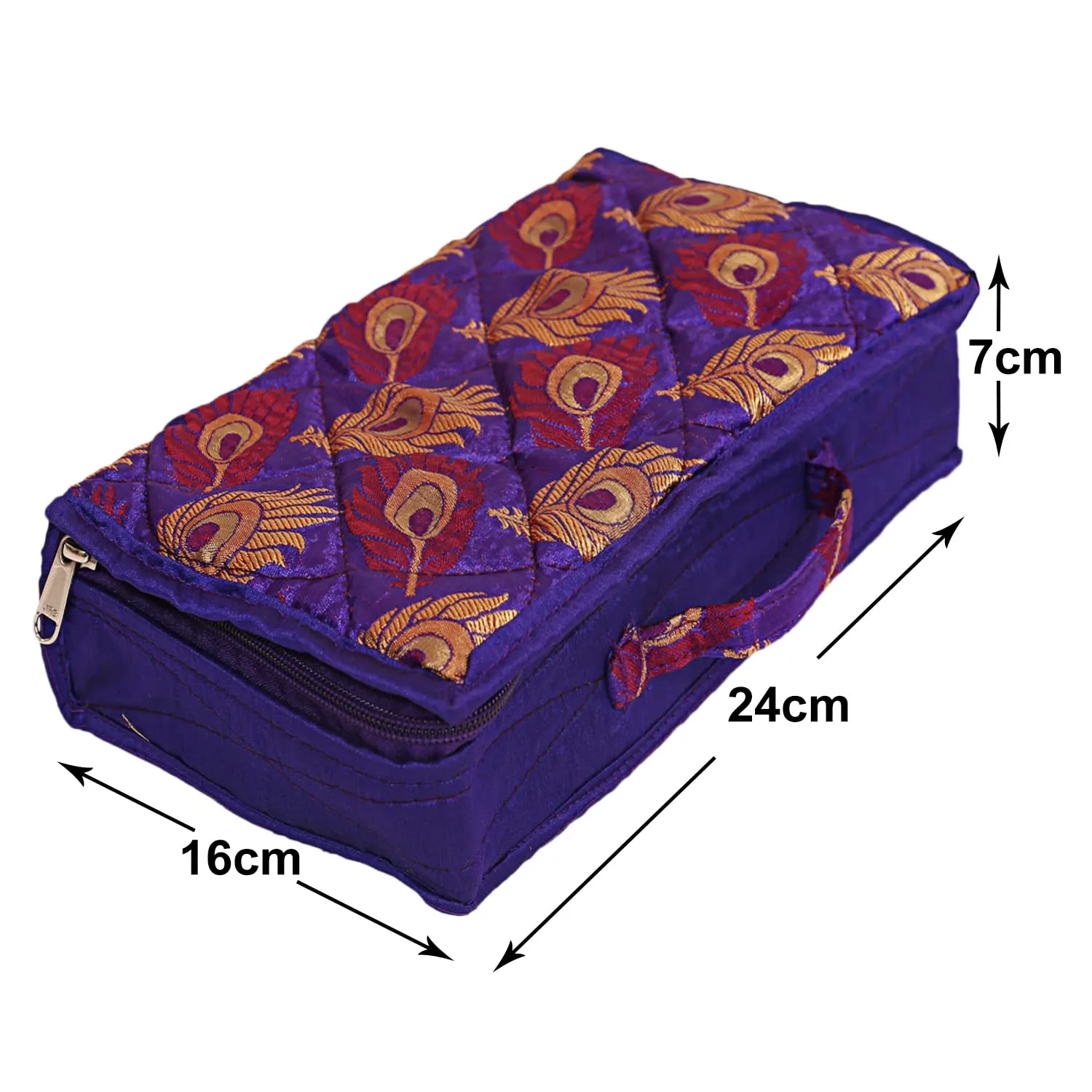 Kuber Industries Feather Print Satin Jewellery Organizer For Small Jewellery With 4 Pouches (Purple) 54KM4060