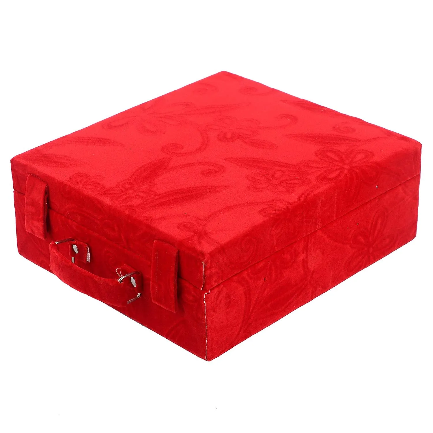 Kuber Industries Floral Design Wooden 1 Piece Three Rod Velvet Bangle Storage Box (Red) - CTKTC022716