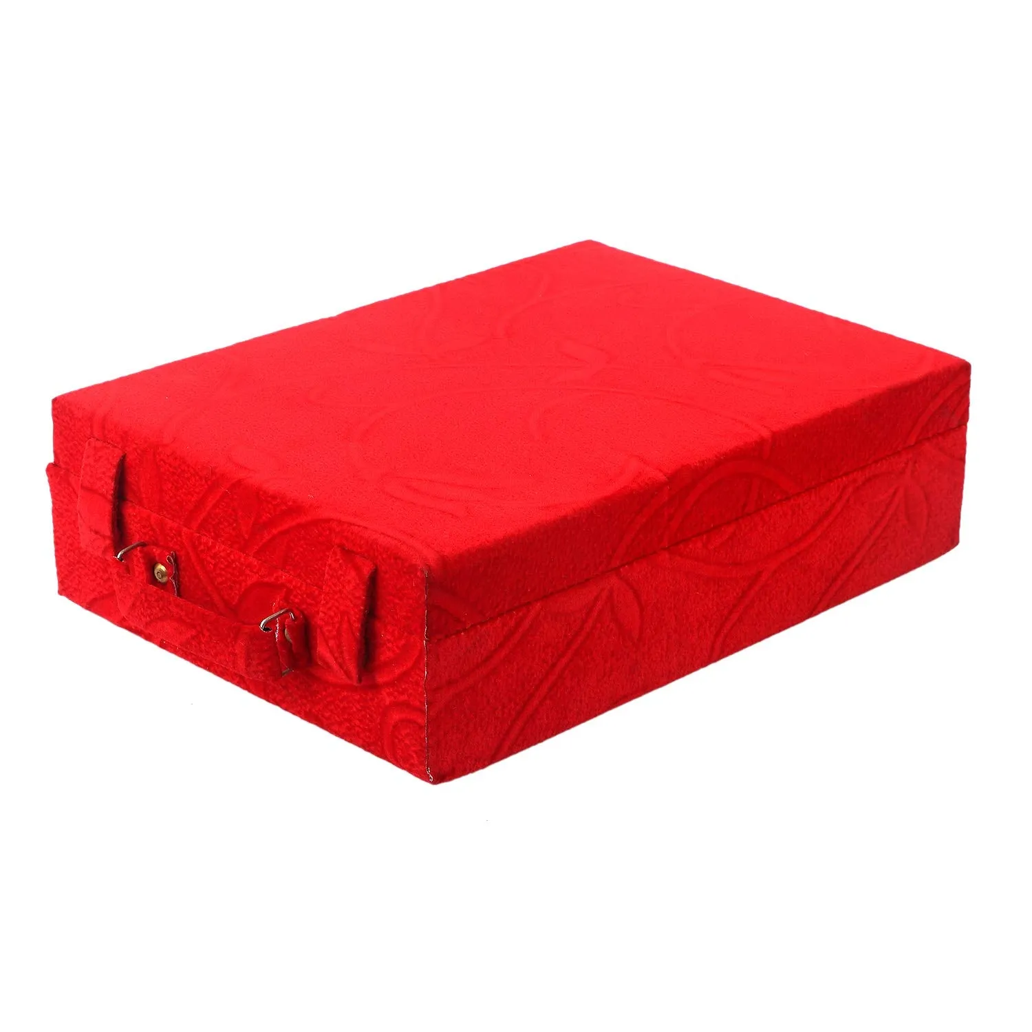 Kuber Industries Floral Design Wooden Four Rod Velvet Bangle Storage Box (Red) - CTKTC22720