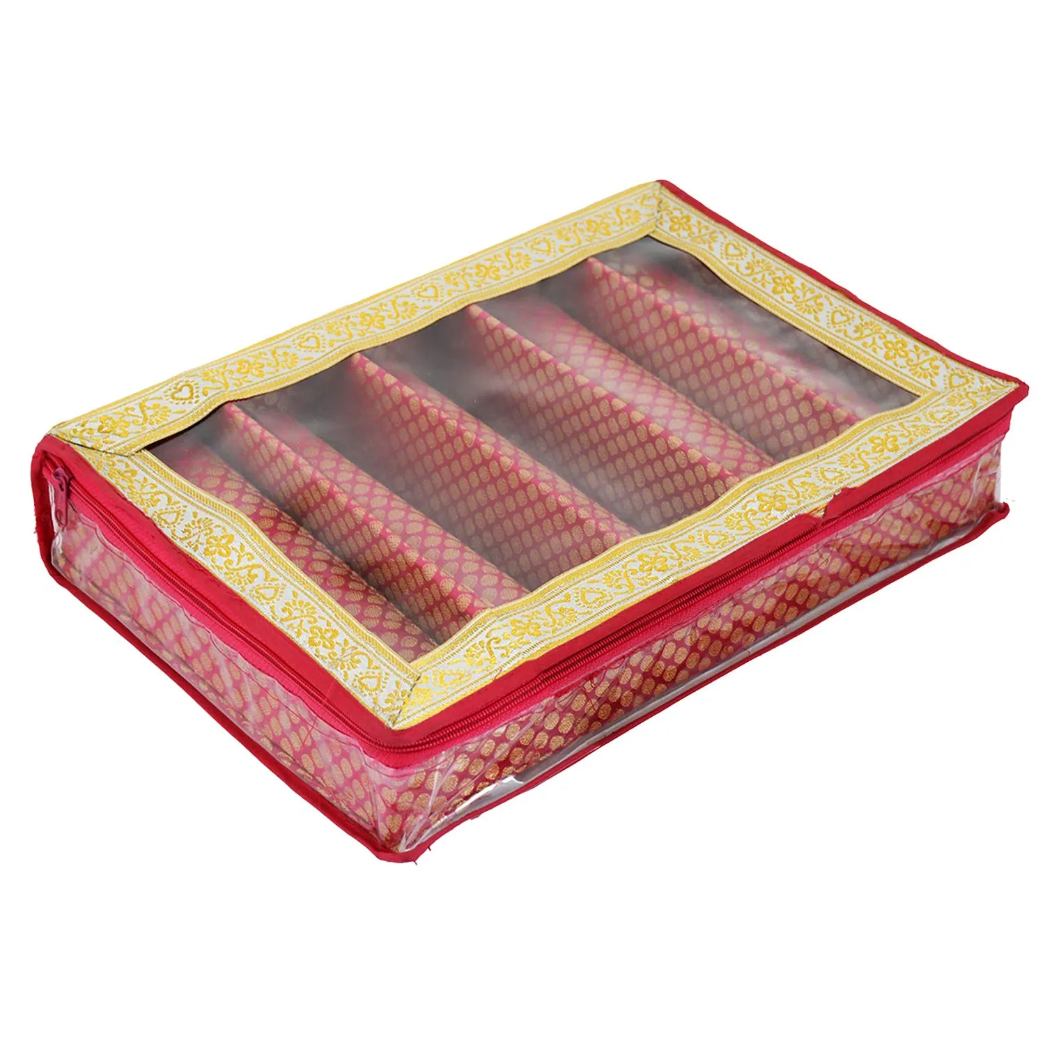 Kuber Industries Polka Dots Design Brocade Hardboard Five Rod Bangle Box (Pink) -CTKTC38850