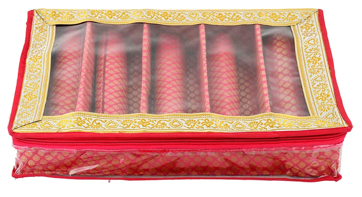 Kuber Industries Polka Dots Design Brocade Hardboard Five Rod Bangle Box (Pink) -CTKTC38850