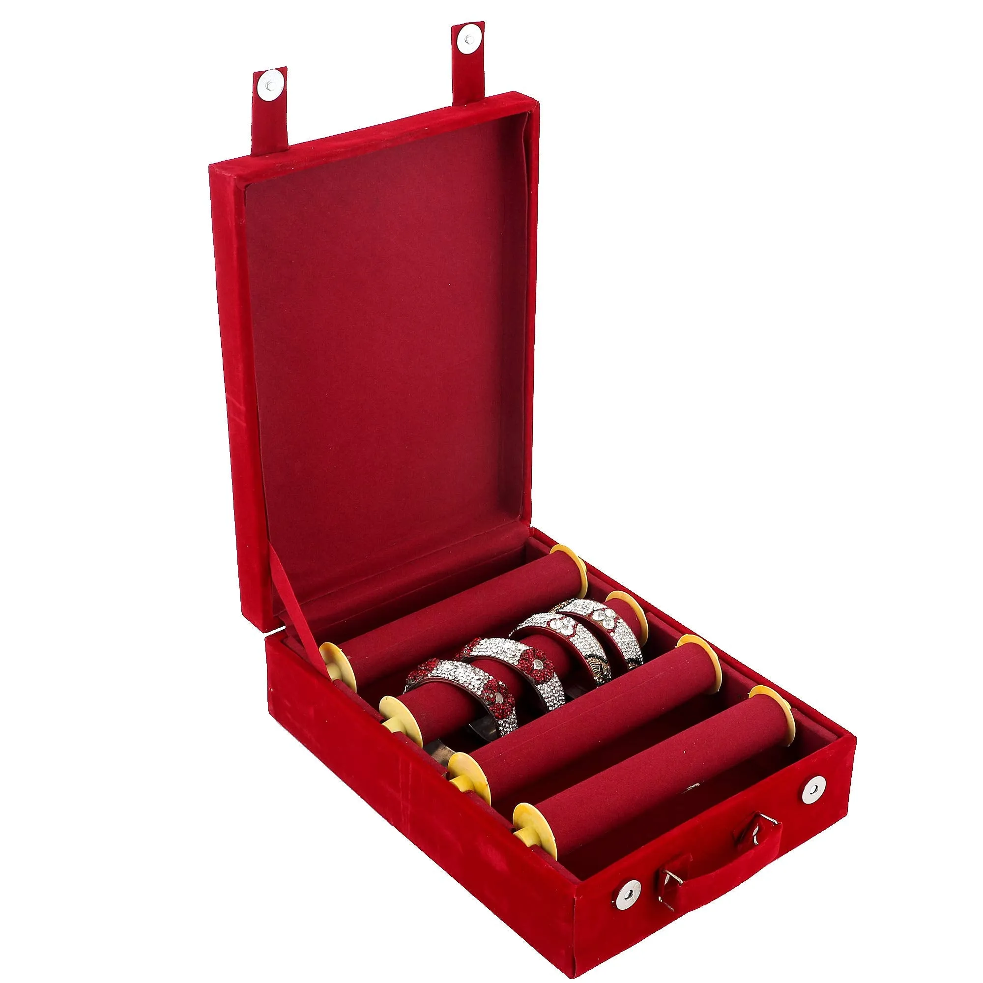 Kuber Industries Wooden 1 Piece Four Rod Velvet Bangle Storage Box (Maroon) - CTKTC22740