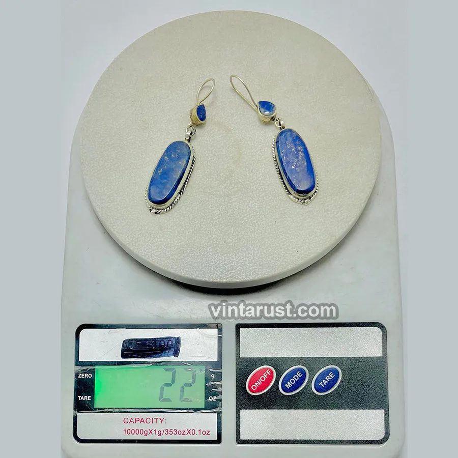 Lapis Lazuli Long Dangle Statement Earrings