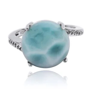 Larimar  Gemstone Ring with 14 Round Shape White CZ Stones