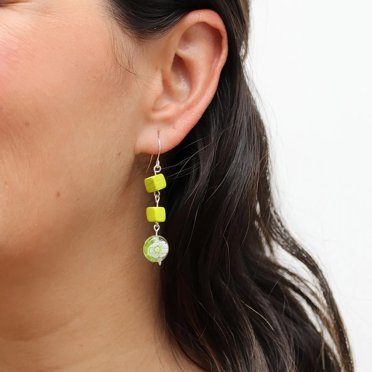 Lime Floral Drop Earring