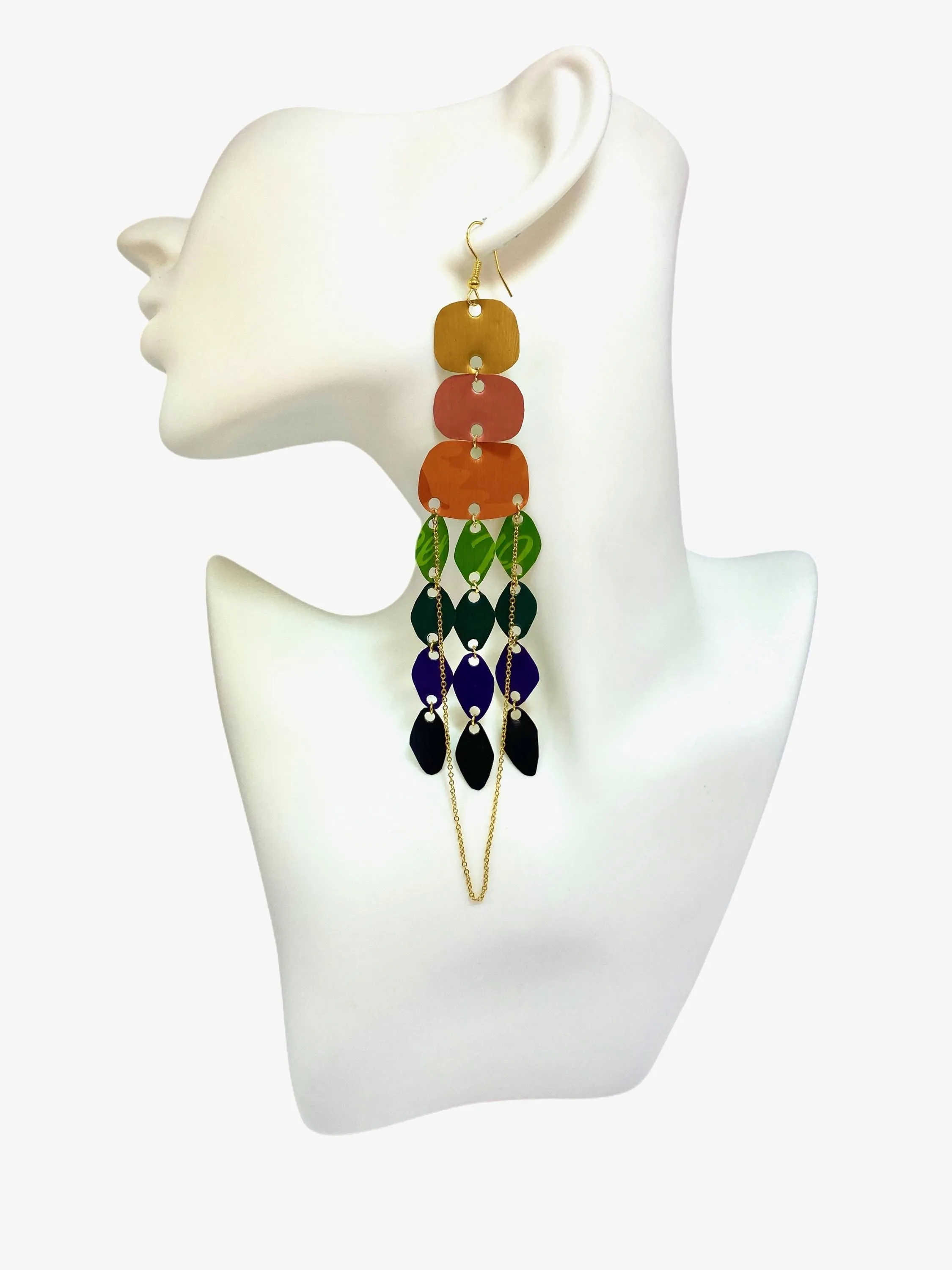 Long, Rainbow Chandelier Earrings