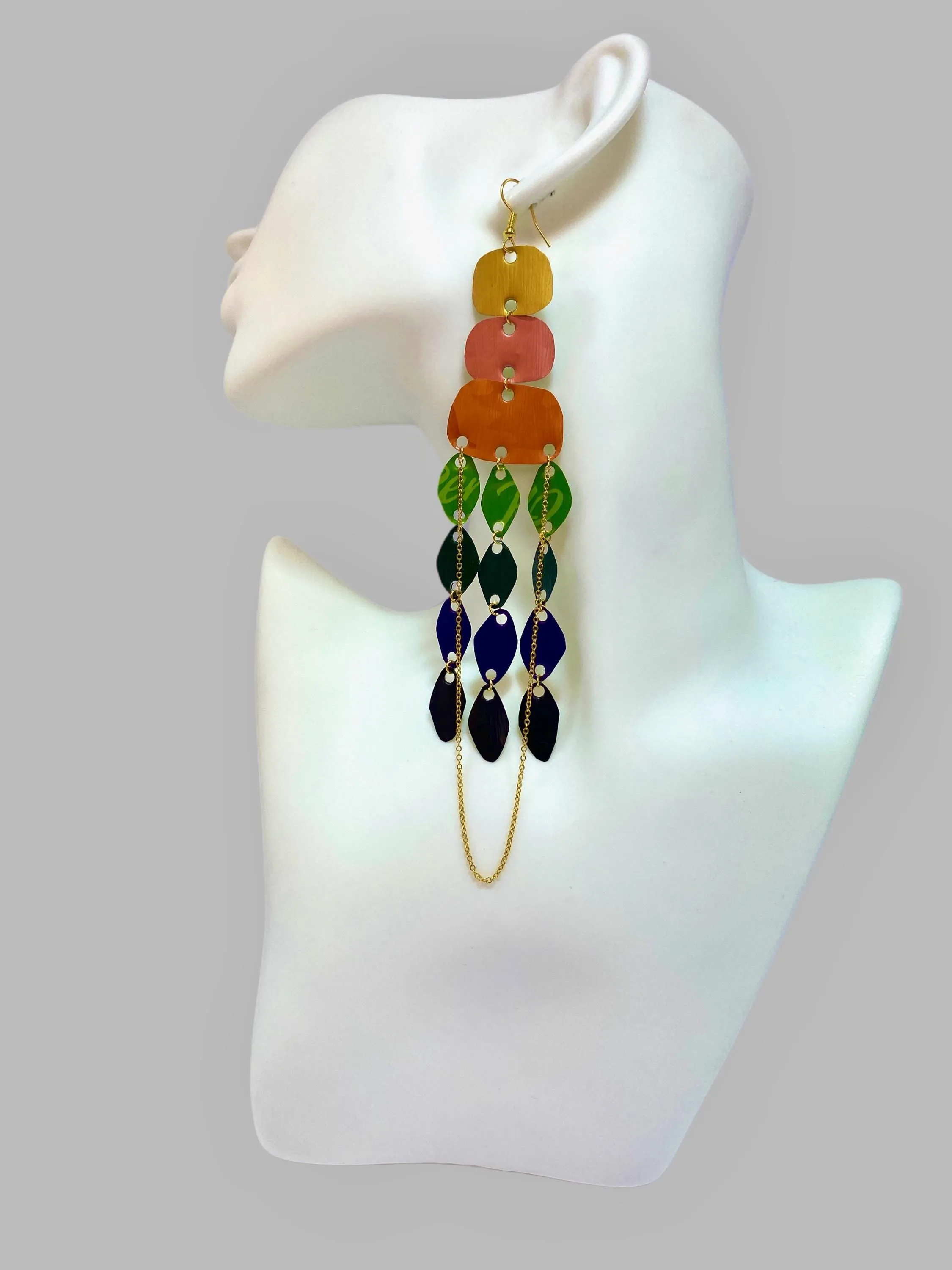 Long, Rainbow Chandelier Earrings