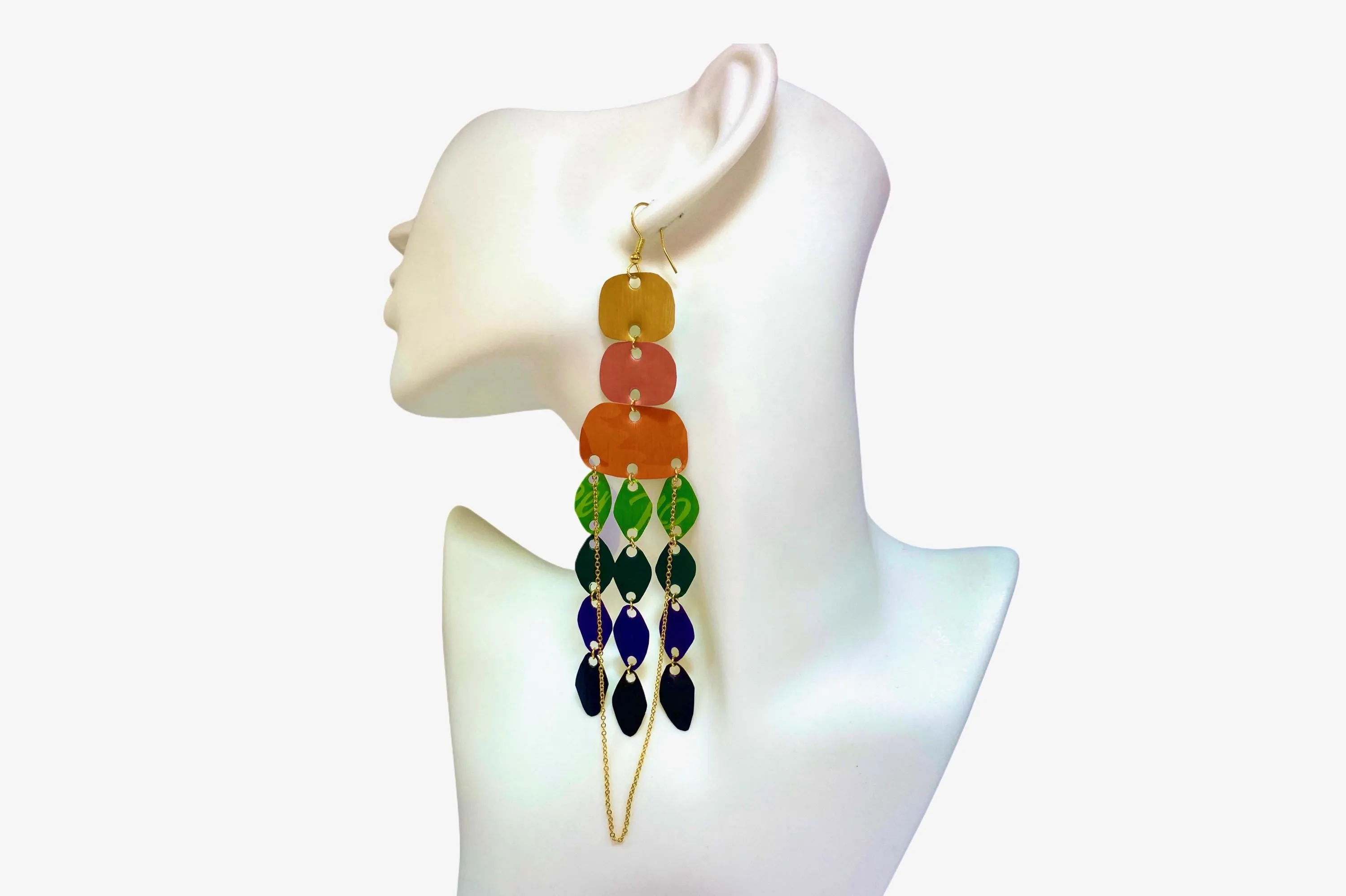 Long, Rainbow Chandelier Earrings