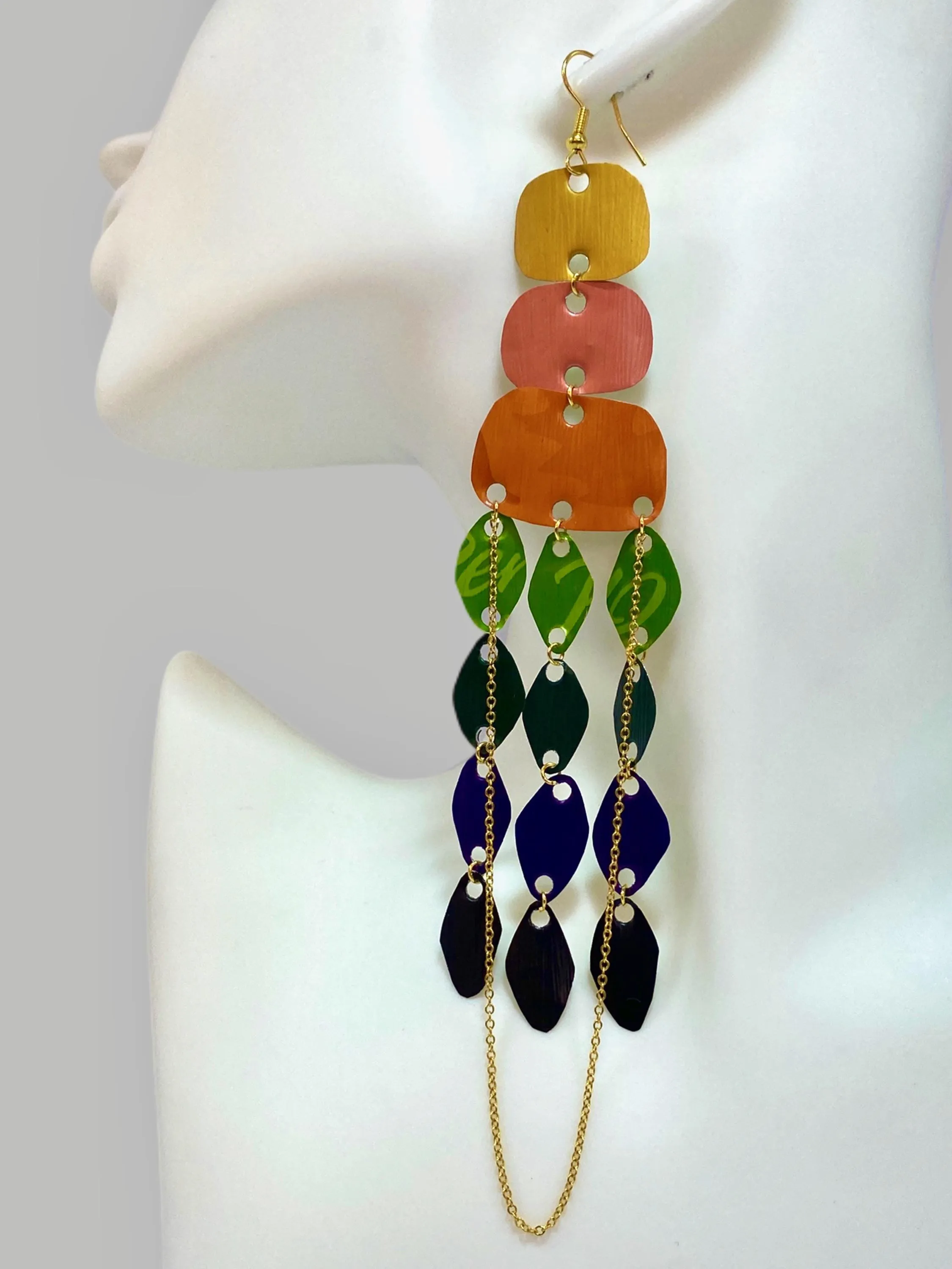 Long, Rainbow Chandelier Earrings