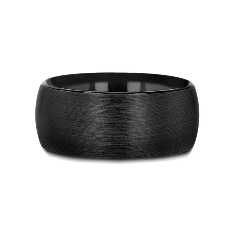 LOUISVILLE Domed Black Tungsten Ring with Brushed Finish - 10mm