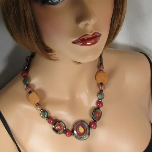 Maroon & Black  Kazuri Necklace Fair Trade Beads