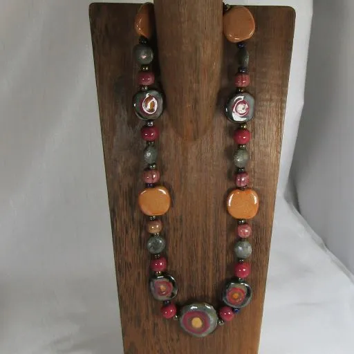 Maroon & Black  Kazuri Necklace Fair Trade Beads