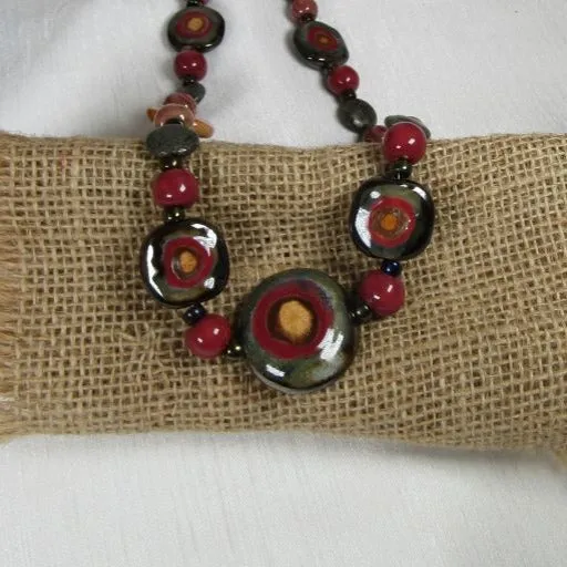 Maroon & Black  Kazuri Necklace Fair Trade Beads