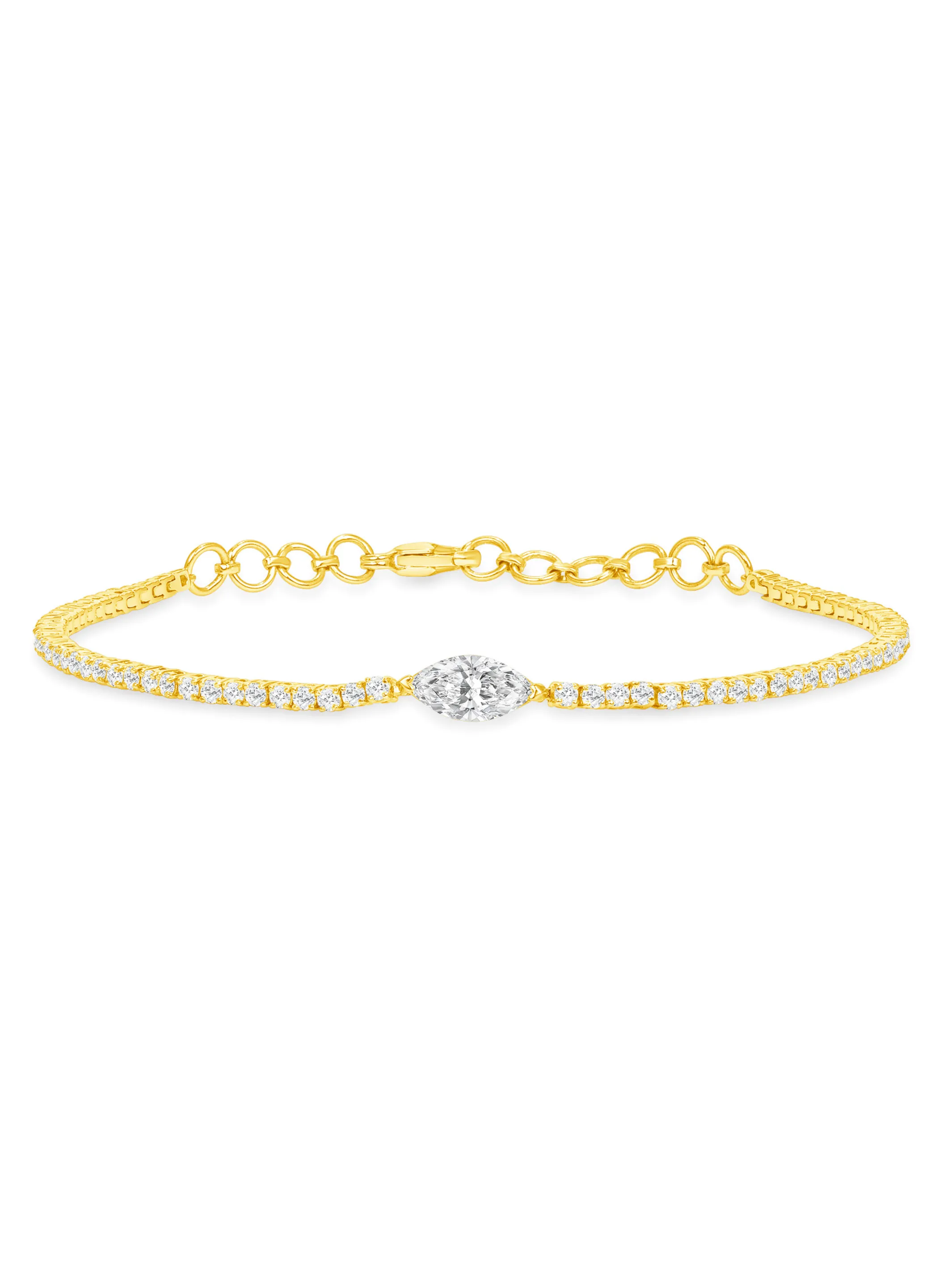 Marquise Solitaire Diamond Tennis Bracelet 14K