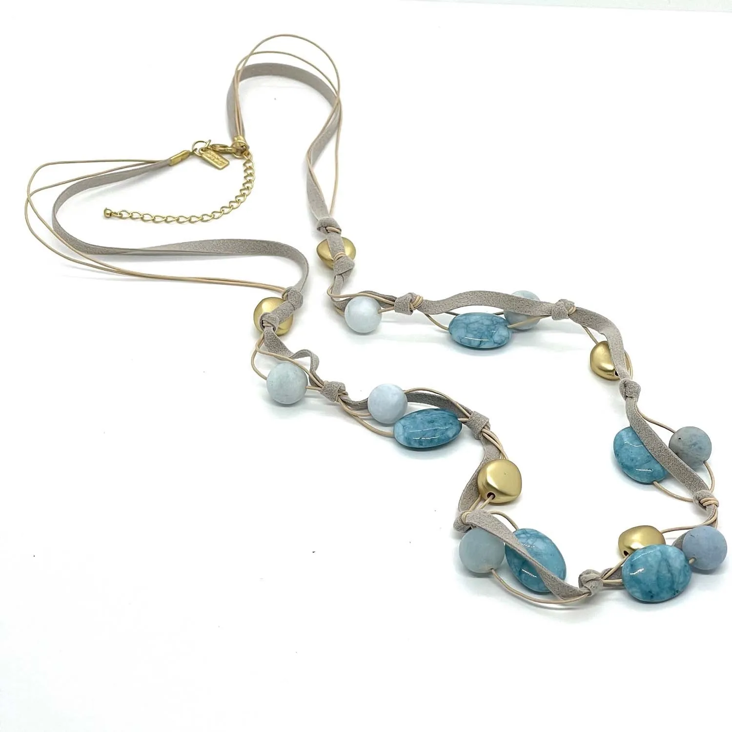 Matte Aquamarine With Larimar Long Layer Necklace