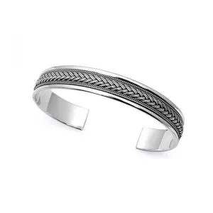 Men's Silver Bangle | Braided Sterling Silver Cuff Bangle for Men