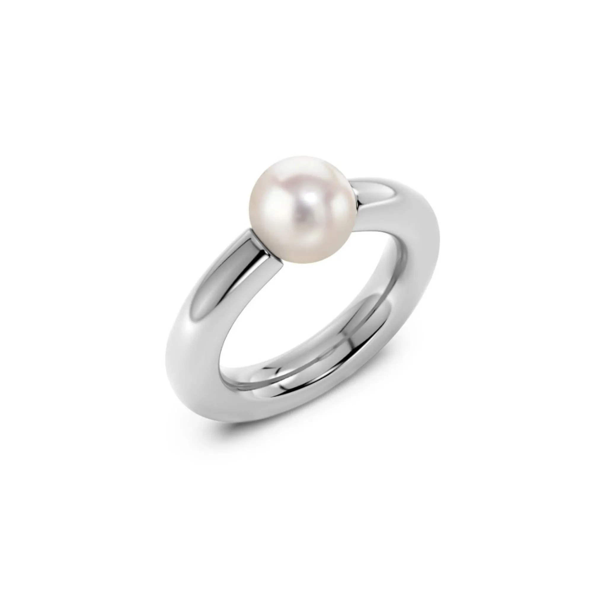 Modernist Pearl Ring Steel