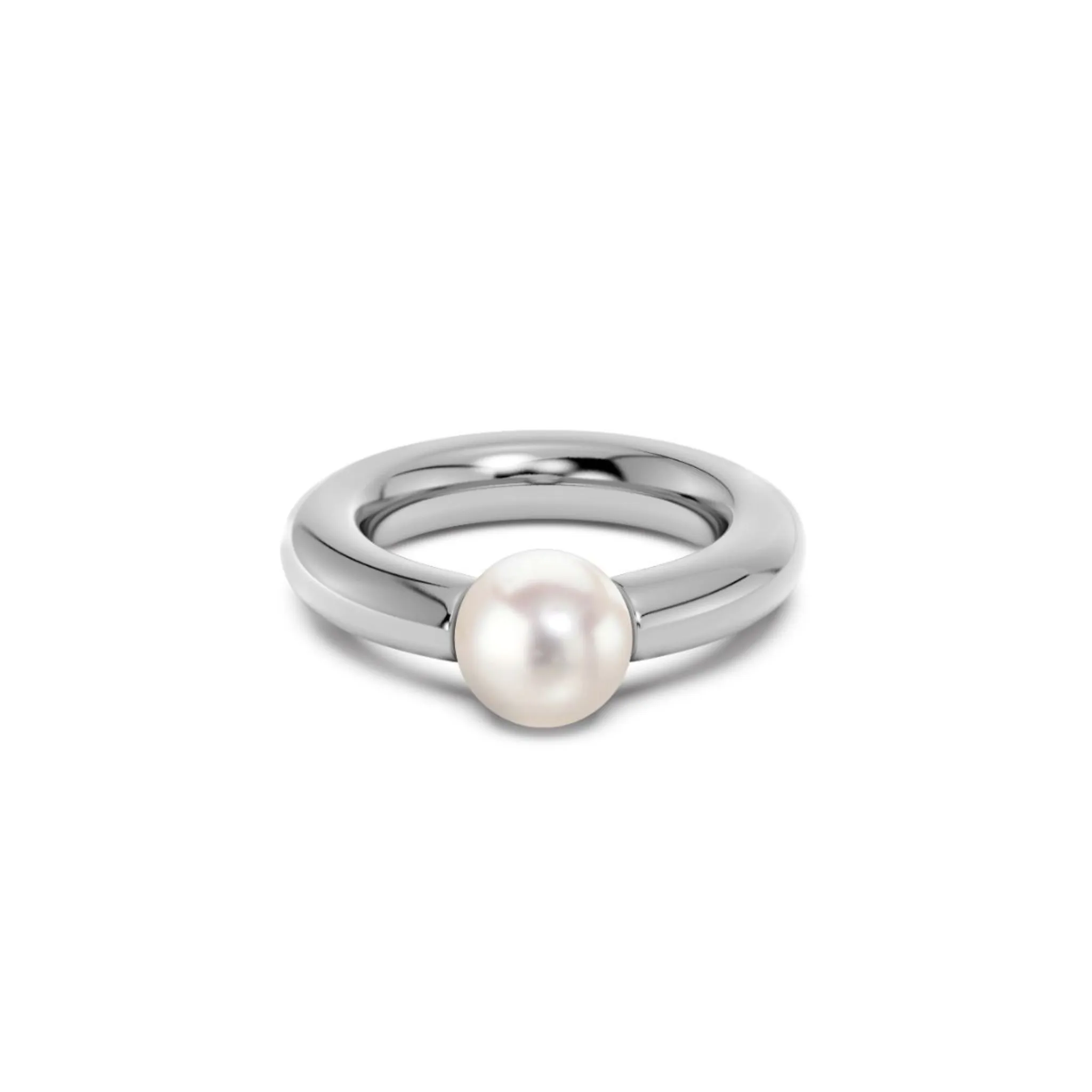 Modernist Pearl Ring Steel